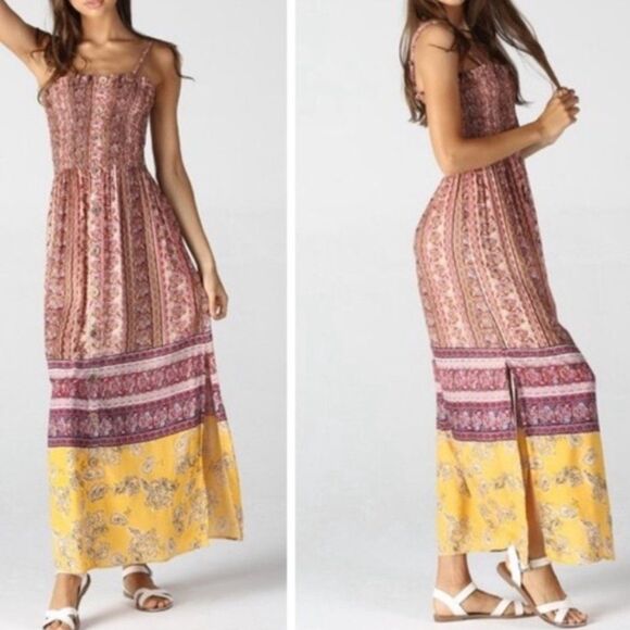 Boho Cami Maxi Dress Hippie Gypsy W/ Side Slits LAST 1 NEW - Picture 2 of 13